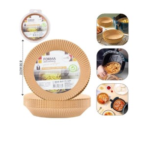 FORMA DE PAPEL REDONDA DESCARTAVEL PARA AIR FRYER 50 PECAS 21CM X16CM